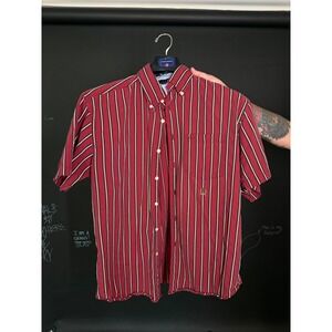 Tommy Hilfiger Vintage Fit Burgundy‎ Striped Short Sleeve Button Down Shirt